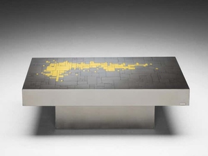 Mesa de centro de diseño contemporáneo, muy vendida, con incrustaciones artísticas en negro y dorado, mesa de cóctel. - Product Image 5