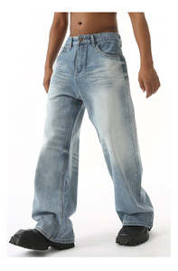 Custom <b>Men</b> Outfit Baggy Fit Dark Blue <b>Jeans</b> Pants <b>Jeans</b> American Washed Denim with Summer Quality Mid Waist Vintage Style - Product Image 5