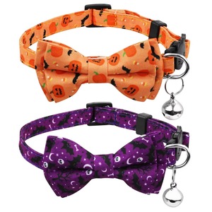 Collar para mascotas con diseño divertido, lazo desmontable, collar para gatos, collar con diseño divertido de Halloween para perros pequeños, diseño de murciélago morado W - Product Image 1