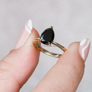 แหวนหมั้นเพชรสีดำโรสโกลด์14K สำหรับผู้หญิงลูกแพร์ธรรมชาติตัดเครื่องประดับซ้อนกันได้สีดำสำหรับงานแต่งงานปาร์ตี้ IGI วินเทจ - Product Image 2