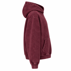 Sudadera con Capucha Extra Grande para Hombre, Lavado Ácido, 100% Algodón, Color Sólido, con Bolsillo Canguro, Color Borgoña - Product Image 3