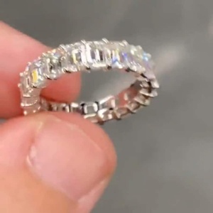 Moissanite <b>Emerald</b> Cut Romantic Full Eternity Band <b>Ring</b> Original 925 <b>Silver</b> With Party Gift Fine Unique Style Surprise Jewelry - Product Image 4