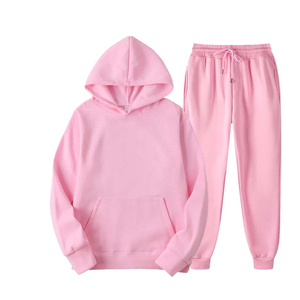 Ensemble jogging pour homme, sweat-shirt à capuche rose, couleur unie, survêtement décontracté, tissu en molleton français, respirant, 100% coton, vêtements d'hiver - Product Image 1