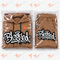 Ensemble sweat-shirt et pantalon de survêtement marron surdimensionné pour homme, imprimé avec le logo « Blessed », style streetwear décontracté, tenue de jogging pour l'automne