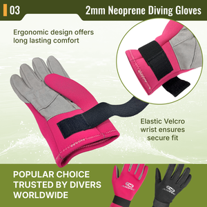 Aropec 2mm Neoprene Amara Diving Gloves with Flexible Palm & Fingers, Adjustable Elastic Velcro Wrist Strap - OEM/ODM/OBM - Product Image 4