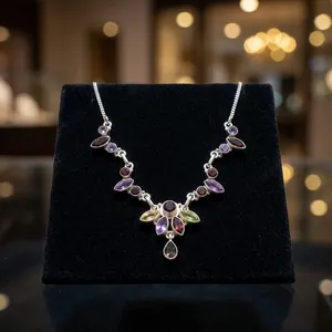 Multicolor Smoky Quartz Sterling Silver Handcrafted Necklace With Natural Gemstones Elegant Floral Design Jewelry Sets - Product Image 4