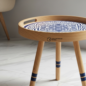 Taburete de Madera Azul de Lujo – Mueble Decorativo Moderno con Patrón Artístico Azul - Product Image 2