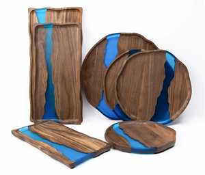 Ocean Design Wood Epoxy Resin Decorative Breakfast Serving <b>Storage</b> <b>Tray</b> For Home Coffee Table Decor Modern Fruits Food Platter - Product Image 5