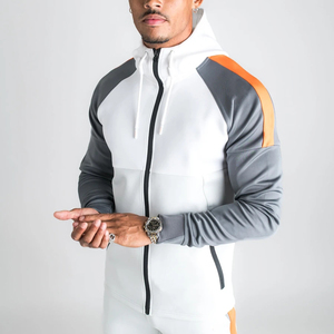 Conjunto Deportivo con Capucha para Hombre en Blanco, Gris y Naranja con Bloques de Color, Sudadera con Cremallera Completa y Bolsillos Laterales - Product Image 6