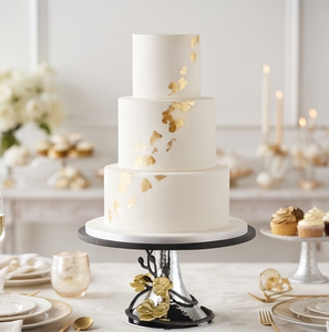 Premium Round Metal <b>Cake</b> Stand With Gold Flower Design Handmade Decorative Base Elegant Tabletop Display For Wedding Events <b>Gift</b> - Product Image 4