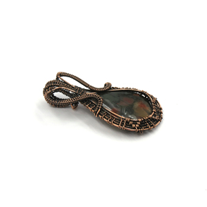 Pendentif en agate marron fait main en forme de cœur, enroulé de fil – Grand bijou en pierre précieuse, collier bohème en cuivre plaqué rhodium noir - Product Image 2