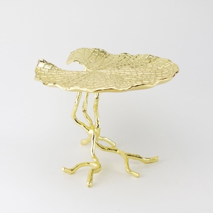 Luxurious Gold Lotus Leaf Cake Stand <b>Crafted</b> With A Textured Top And Unique Organic Branch Base For Stunning Dessert Displays - Product Image 1