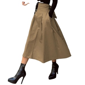 Falda larga de mujer de moda coreana 2026, de cintura alta, ajustada, de color liso, con gran vuelo y lazo estilo otoñal - Product Image 1