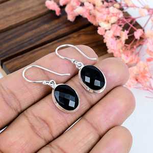 Pendientes de Plata de Ley 925 con Espinela Negra Facetada, Joyería con Piedras Preciosas, Regalo Boho Hecho a Mano para Ella - Product Image 4