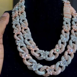 <b>Infinity</b> Flower Cuban Chain Necklace 925 Silver Moissanite Diamond Two Tone Gold Plated Hip Hop Jewelry Party Gift - Product Image 1