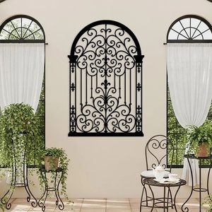 Décoration murale moderne en fer, panneau rectangulaire gravé motif fleur de lys, surface embossée pour portail - Product Image 5