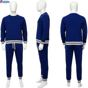 Top Trend Men's Heavyweight Customized Sports Suit Blue Cotton Tracksuit Full Sleeve Crew Neck Solid Color Jogging <b>Set</b> 2 1 - Product Image 4