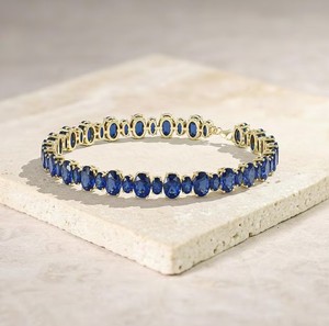 Lab Grown Blue Sapphire Stone Charm <b>Bracelet</b> Women 925 Sterling Silver Luxury 14K Gold Plated Party September Birthstone Fine - Product Image 1