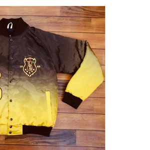 Veste universitaire Iota Phi Theta à fermeture éclair, brodée, en satin noir et or, manches longues, pour adulte, coupe-vent, écologique, automne - Product Image 5