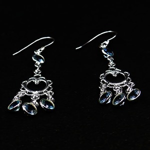 Vintage Flower Shape Moissanite Chandelier <b>Earrings</b> 925 <b>Silver</b> Women's Party Jewelry Blue Round Brilliant Cut Claw Setting - Product Image 6