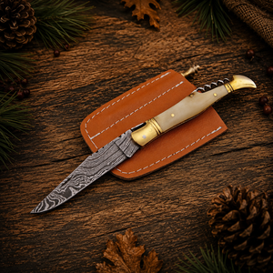 Hand Forged Damascus Folding <b>Knife</b> Cream <b>Bone</b> <b>Handle</b> Brass Fittings Outdoor Hunting Pocket <b>Knife</b> OEM ODM - Product Image 1