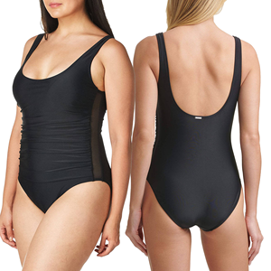 Women One Piece Swimsuit Scoop Neck Ruched Tummy Control High Waist Solid Swimwear Spandex Polyester - Product Image 6