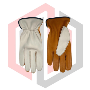 Guantes de Trabajo de Cuero Blanco y Marrón para Conductor, Palma de Cuero de Vaca de Grano Completo, Dorso de Cuero Dividido, Antideslizantes, Sin Silicona, Anticorte, Antiestáticos - Product Image 2