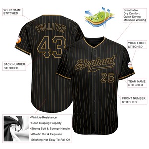 Camiseta de béisbol auténtica antibacteriana de alta calidad OMMiZ para mujer, personalizada, negra con rayas doradas antiguas (138) - Product Image 5