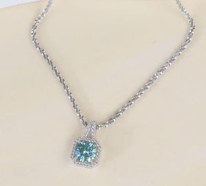 Collar de Plata de Ley 925 con Diamante Moissanita Azul, Regalo para Aniversario y Fiesta - Product Image 1