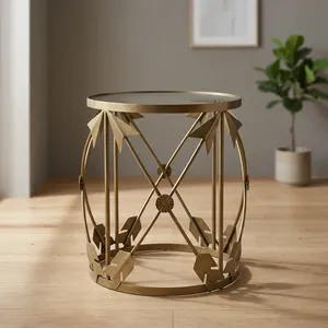 Modern Round Brass <b>side</b> <b>Table</b> with Arrow Design Contemporary Living Room Accent Furniture - Product Image 6