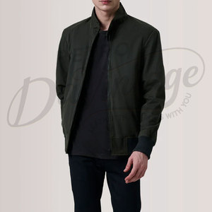Blouson bomber vert olive pour homme, léger, décontracté, coupe slim, coupe-vent, en toile de coton, style Harrington - Product Image 1