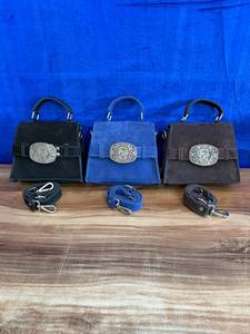 Sac à main fourre-tout en daim bleu pour femme avec fermeture à boucle métallique, bandoulière, grande capacité, deux poignées, usage quotidien - Product Image 3