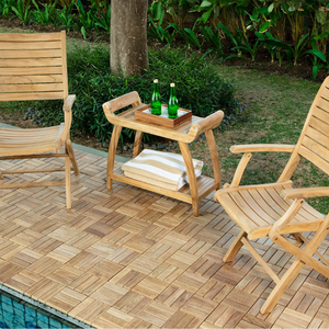 Banc de douche moderne en teck, tabouret d'extérieur à assise à lattes, mobilier de jardin artisanal indonésien - Product Image 6