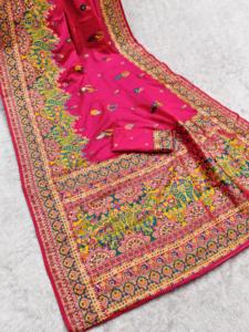 Sari Tradicional Indio con Bordado Paithani en Seda Pashmina para Bodas y Eventos Festivos, Ropa Elegante para Mujer - Product Image 5
