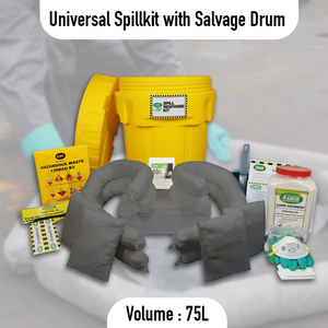 75L Universal Spill Kit with Salvage Drum – Heavy Duty Hazardous Spill Containment Kit, Chemical Absorbent Emergency Spill Kit - Product Image 2