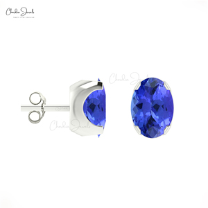 <b>Top</b> Products 6x4mm Oval Cut Tanzanite Solitaire Gemstone Stud <b>Earrings</b> with 14k Solid Gold Push <b>Earrings</b> Wholesale Supplier - Product Image 1
