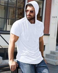 Men's Casual Hooded T-Shirts <b>Short</b> <b>Sleeve</b> Solid Color Pullover Tops Summer Fashion <b>Hoody</b> T-Shirts - Product Image 4