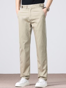 <b>Men's</b> <b>Khaki</b> Cotton Casual Pants Wide Leg Straight Fit Mid Waist Drawstring Closure Anti-Wrinkle Oxford Fabric Lightweight - Product Image 5