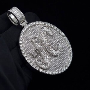 Rapper Bling Jewelry Custom Iced Out Letter Name <b>Pendant</b> Solid 925 Sterling <b>Silver</b> Moissanite Diamond <b>Initial</b> Letter <b>Pendant</b> - Product Image 2