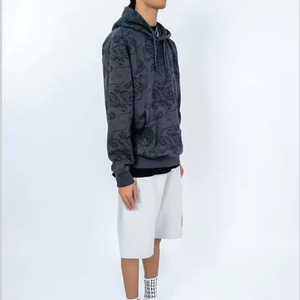 Sudadera con capucha para hombre 2026, con corte personalizado y bajo sin cordón, estilo urbano, estampado punk y hip hop, con efecto desgastado y bajo sin rematar - Product Image 4