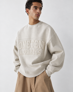 Sudadera de Cuello Redondo Extra Grande para Hombre, Marca Oneten Apparels, Felpa Francesa, Color Beige, Estilo Uniforme Escolar - Product Image 3