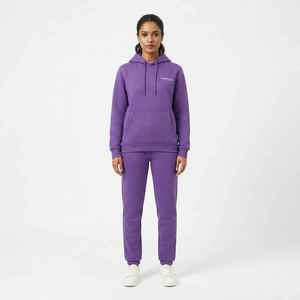 Ensemble sweat à capuche et pantalon en polaire violet pour femme, décontracté, longueur intégrale, couleur unie, 100% coton, respirant, coupe classique, toutes saisons - Product Image 3