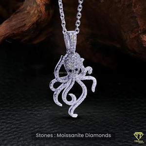 High Shine Sea Life Pendant <b>Necklace</b> Featuring Moissanite Diamonds In <b>Solid</b> 925 <b>Silver</b> Hip Hop Jewelry - Product Image 3