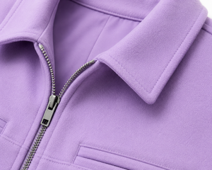 Unisex Purple Fleece Varsity Jacket <b>Covered</b> <b>Button</b> Closure Stand Collar Breathable Casual Regular Fit Winter Wear Polyester - Product Image 3
