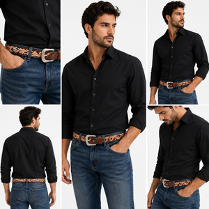 Men's Genuine <b>Leather</b> <b>Tooled</b> Western Belt Decorative Floral Pattern Belt for Casual Wear - Product Image 5