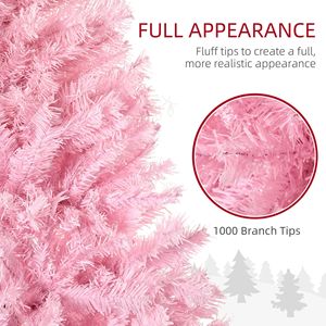 Albero di Natale Artificiale Alto 1,8 m con 1000 Rami, Base in Acciaio ad Apertura Automatica, Forma Larga Rosa per Decorazioni Festive - Product Image 6