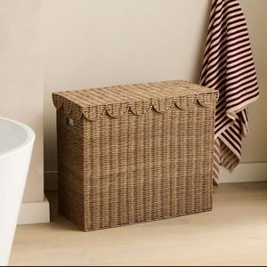 Hand Woven PP Rope Simple Eco-Friendly <b>Storage</b> <b>Basket</b> Set Scalloped Cover <b>Rectangular</b> Organizer for Bedroom Bathroom Kitchen - Product Image 4