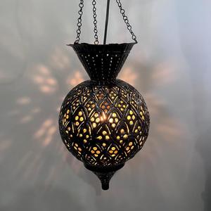Black Iron Round Pendant Light Soft Warm <b>White</b> <b>Hanging</b> Lamp with Geometric Cutout Design - Product Image 3