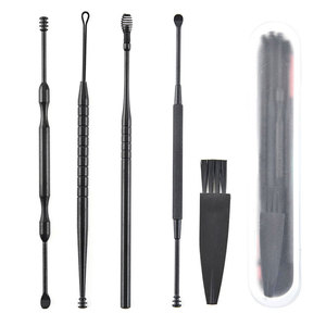 Ensemble de 5 outils noirs pour le nettoyage des oreilles, cure-oreilles et cuillères à double extrémité pour un nettoyage efficace des oreilles - Product Image 1
