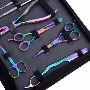 Rainbow Iridescent Hair Extension Tools <b>Kit</b> with Carrying Case Metal Scissors Tweezers <b>Crochet</b> Hook Set - Product Image 5